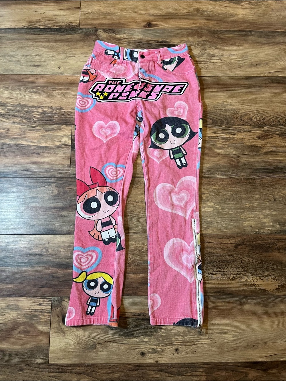 Vintage AONE4SURE The Powerpuff Women’s XS Waist 28 Cartoon Pink Jeans Rare